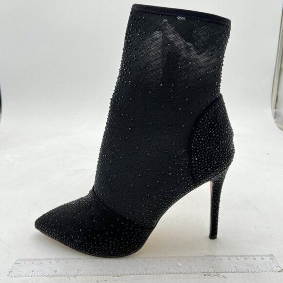 Black High Heel Ankle Boots Studded Closed Pointed Toe Stilettos Zipper Shoes - Picture 1 of 6